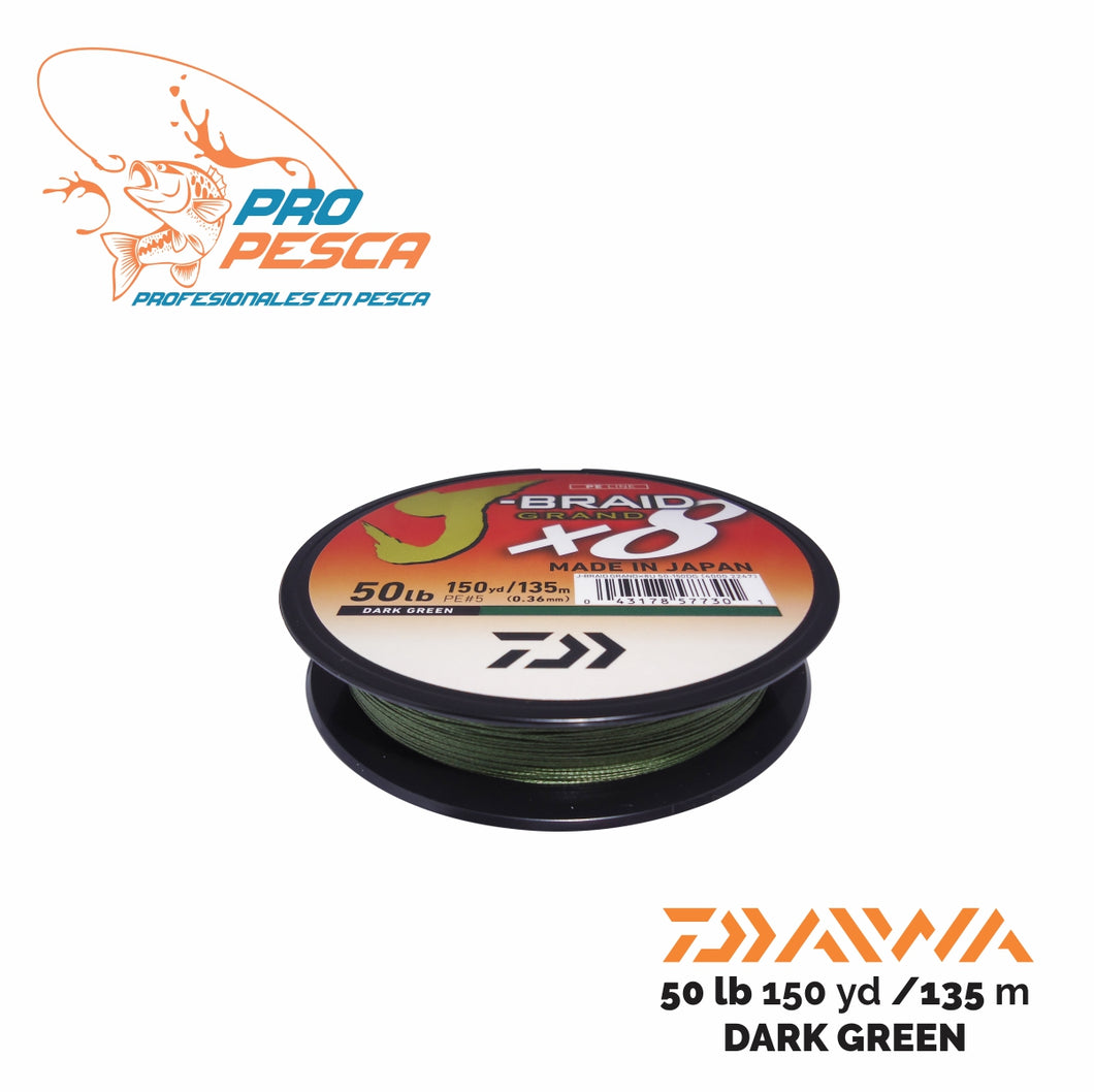 Hilo trenzado DAIWA J-Braid 8x-150yd/135mt-Dark Green- 30/50 Lb